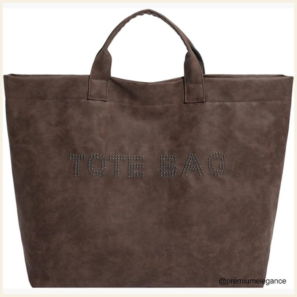 Large Suede Tote Bag for Work Travel Hobo Handbag Letter Print